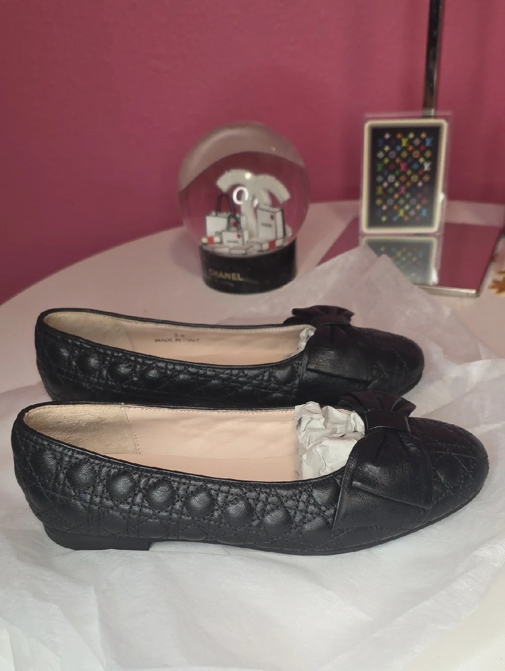 Dior Girls Quilted Leather Bow Ballet Flats! Size US 2